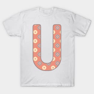 MONOGRAM LETTER U PINK FLORAL TYPOGRAPHY DESIGN T-Shirt